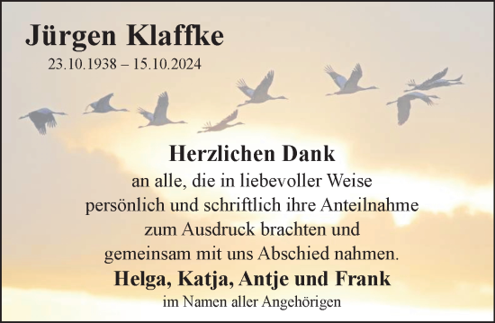 Traueranzeige von Jürgen Klaffke von Camberger Anzeiger