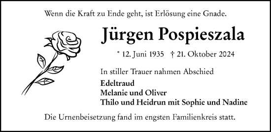 Traueranzeige von Jürgen Pospieszala von Rüsselsheimer Echo