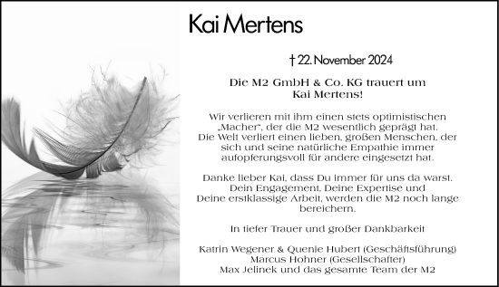 Traueranzeige von Kai Mertens von Allgemeine Zeitung Alzey
