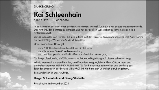 Traueranzeige von Kai Schleenhain von Rüsselsheimer Echo