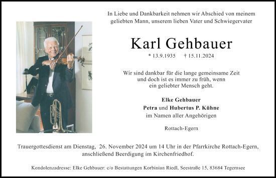 Traueranzeige von Karl Gehbauer von Darmstädter Echo