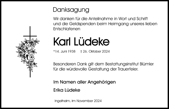 Traueranzeige von Karl Lüdeke von Allgemeine Zeitung Rheinhessen-Nahe