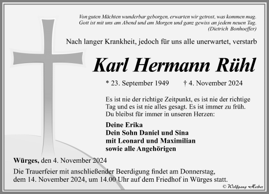 Traueranzeige von Karl Hermann Rühl von Camberger Anzeiger