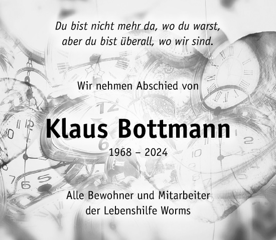 Traueranzeige von Klaus Bottmann von Wormser Zeitung