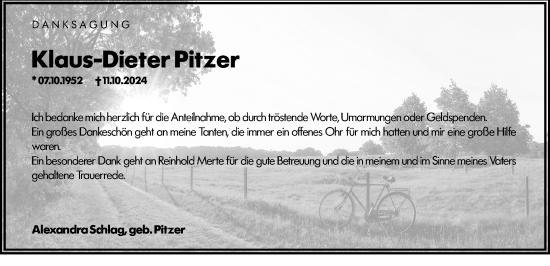 Traueranzeige von Klaus-Dieter Pitzer von Hinterländer Anzeiger