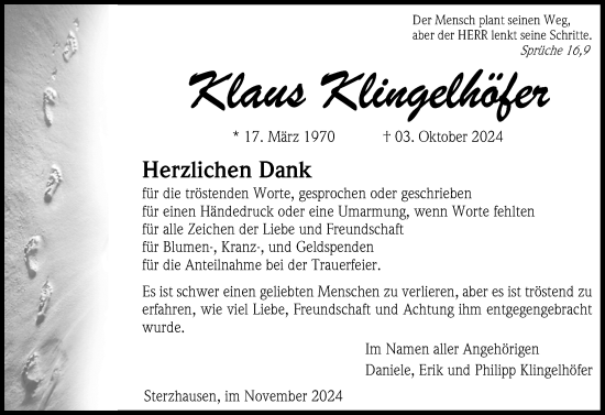 Traueranzeige von Klaus Klingelhöfer von Hinterländer Anzeiger