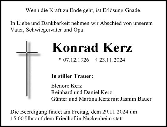 Traueranzeige von Konrad Kerz von Allgemeine Zeitung Mainz