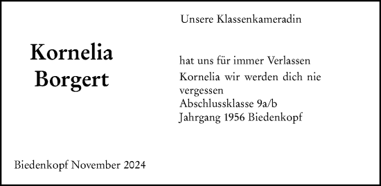 Traueranzeige von Kornelia Borgert von Hinterländer Anzeiger