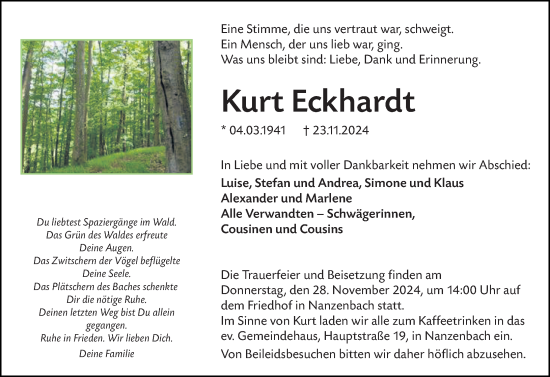 Traueranzeige von Kurt Eckhardt von Dill Block