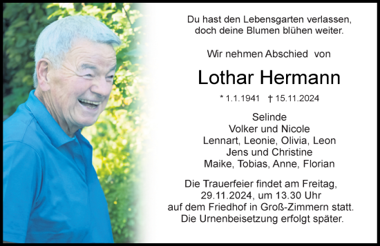 Traueranzeige von Lothar Hermann von Dieburger Anzeiger/Groß-Zimmerner Lokal-Anzeiger