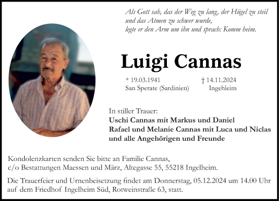 Traueranzeige von Luigi Cannas von Allgemeine Zeitung Rheinhessen-Nahe