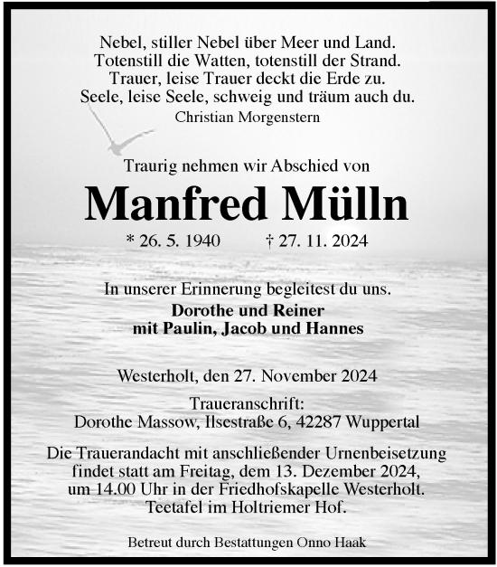 Traueranzeige von Manfred Mülln von Wetzlarer Neue Zeitung