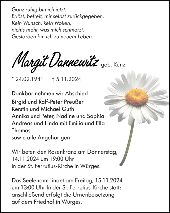 Traueranzeige von Margit Dannewitz von Nassauische Neue Presse