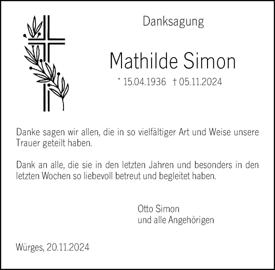 Traueranzeige von Mathilde Simon von Camberger Anzeiger