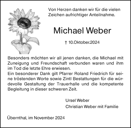 Traueranzeige von Michael Weber von Dill Block