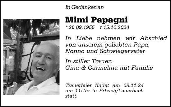 Traueranzeige von Mimi Papagni von Odenwälder Echo