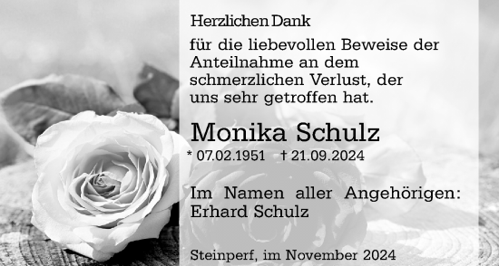 Traueranzeige von Monika Schulz von Hinterländer Anzeiger