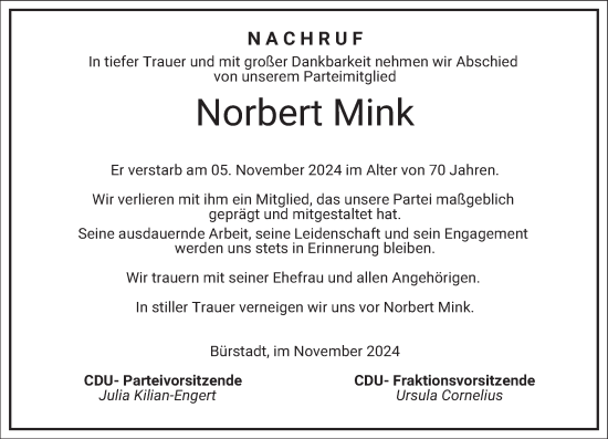 Traueranzeige von Norbert Mink von Starkenburger Echo