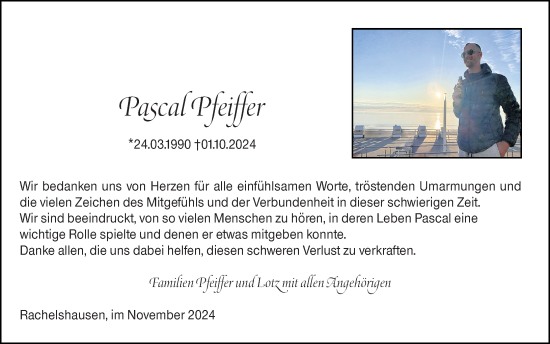 Traueranzeige von Pascal Pfeiffer von Hinterländer Anzeiger