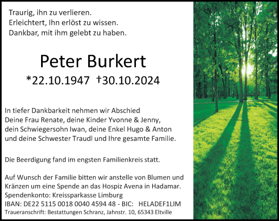 Traueranzeige von Peter Burkert von Wiesbadener Kurier