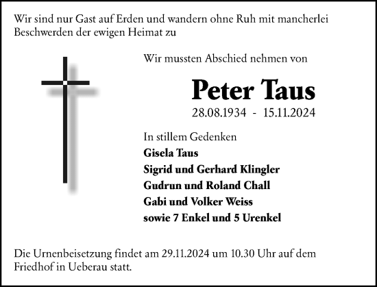 Traueranzeige von Peter Taus von Darmstädter Echo