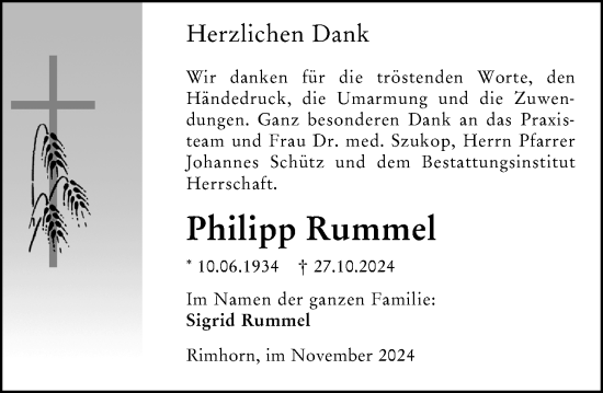 Traueranzeige von Philipp Rummel von Odenwälder Echo