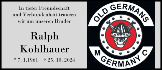 Traueranzeige von Ralph Kohlhauer von Dill Block
