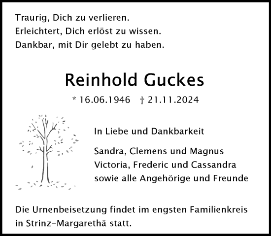 Traueranzeige von Reinhold Guckes von Wiesbadener Kurier