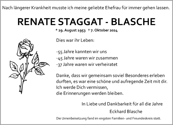 Traueranzeige von Renate Blasche von Wiesbadener Kurier