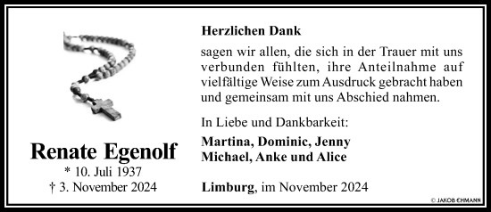 Traueranzeige von Renate Egenolf von Nassauische Neue Presse