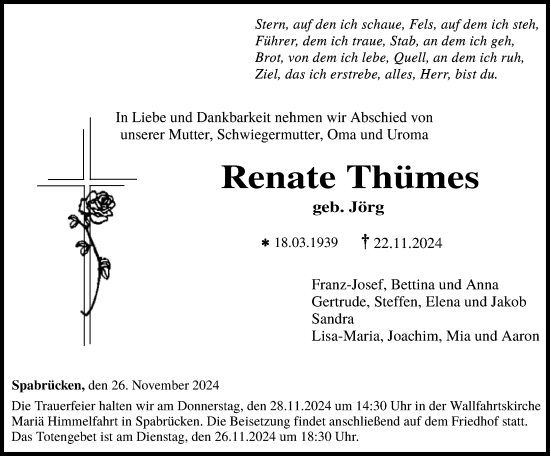 Traueranzeige von Renate Thümes von Allgemeine Zeitung Rheinhessen-Nahe