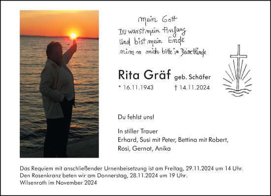 Traueranzeige von Rita Gräf von Nassauische Neue Presse