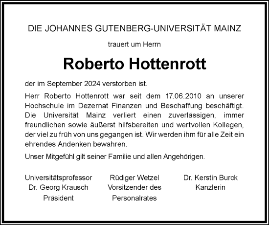 Traueranzeige von Roberto Hottenrott von Allgemeine Zeitung Mainz