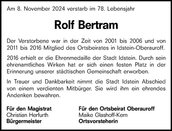Traueranzeige von Rolf Bertram von Idsteiner Land/Untertaunus
