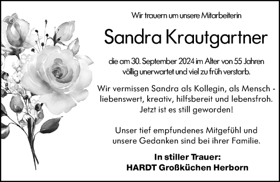 Traueranzeige von Sandra Krautgartner von Dill Block