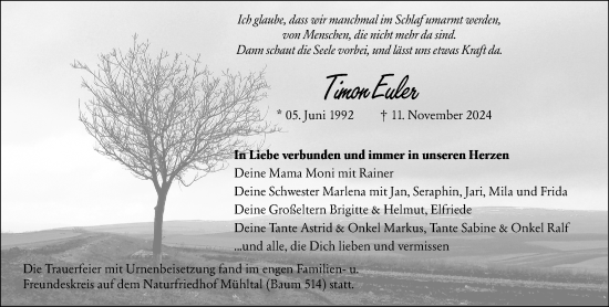 Traueranzeige von Timon Euler von Darmstädter Echo
