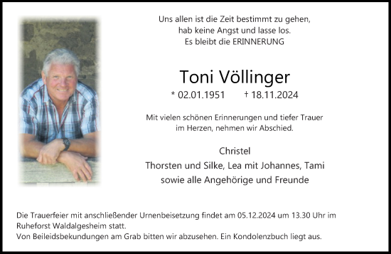 Traueranzeige von Toni Völlinger von Allgemeine Zeitung Rheinhessen-Nahe