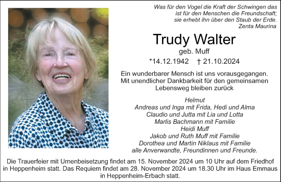 Traueranzeige von Trudy Walter von Starkenburger Echo