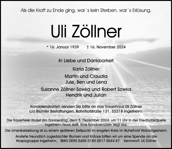 Traueranzeige von Uli Zöllner von Allgemeine Zeitung Rheinhessen-Nahe