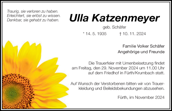 Traueranzeige von Ulla Katzenmeyer von Starkenburger Echo