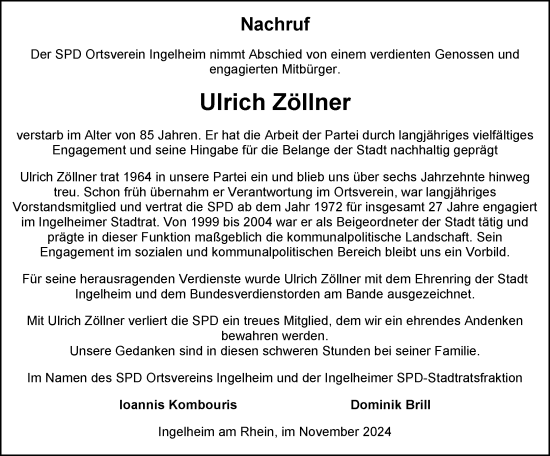 Traueranzeige von Ulrich Zöllner von Allgemeine Zeitung Rheinhessen-Nahe