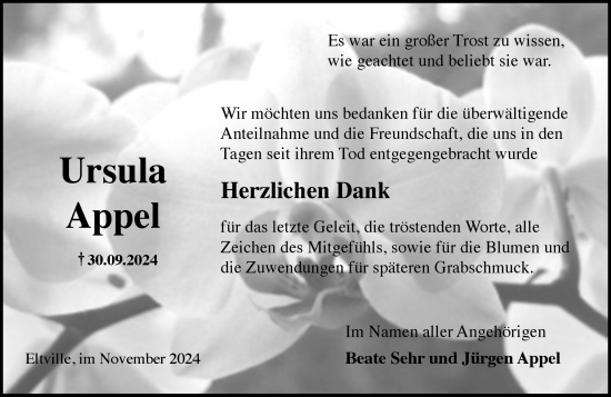Traueranzeige von Ursula Appel von Wiesbadener Kurier