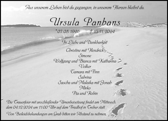 Traueranzeige von Ursula Panhans von Groß-Gerauer Echo