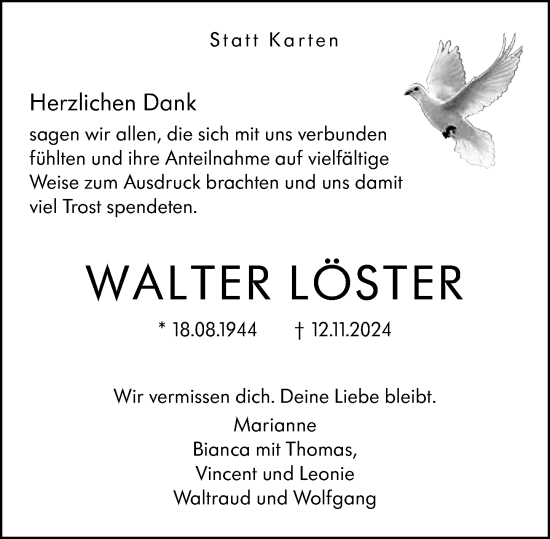 Traueranzeige von Walter Löster von Wetzlarer Neue Zeitung
