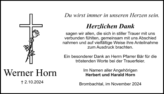 Traueranzeige von Werner Horn von Odenwälder Echo