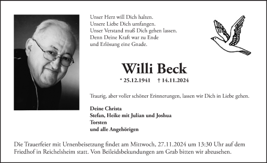 Traueranzeige von Willi Beck von Odenwälder Echo