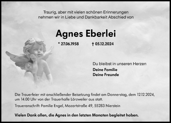 Traueranzeige von Agnes Eberlei von Allgemeine Zeitung Mainz