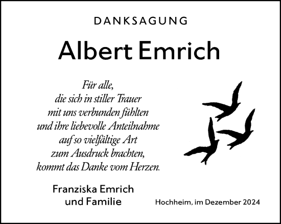 Traueranzeige von Albert Emrich von Hochheimer Zeitung