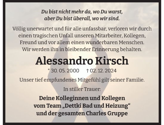 Traueranzeige von Alessandro Kirsch von Odenwälder Echo