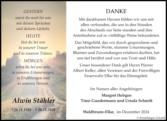 Traueranzeige von Alwin Stähler von Nassauische Neue Presse